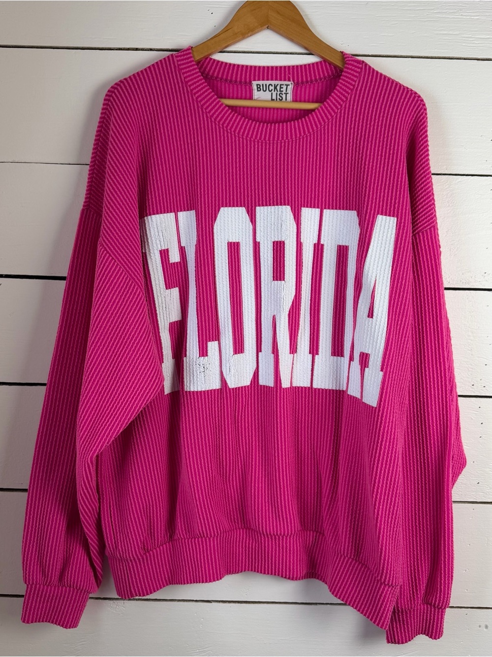 Bucket List Florida Graphic Sweater Women’s Large Pink Ribbed
